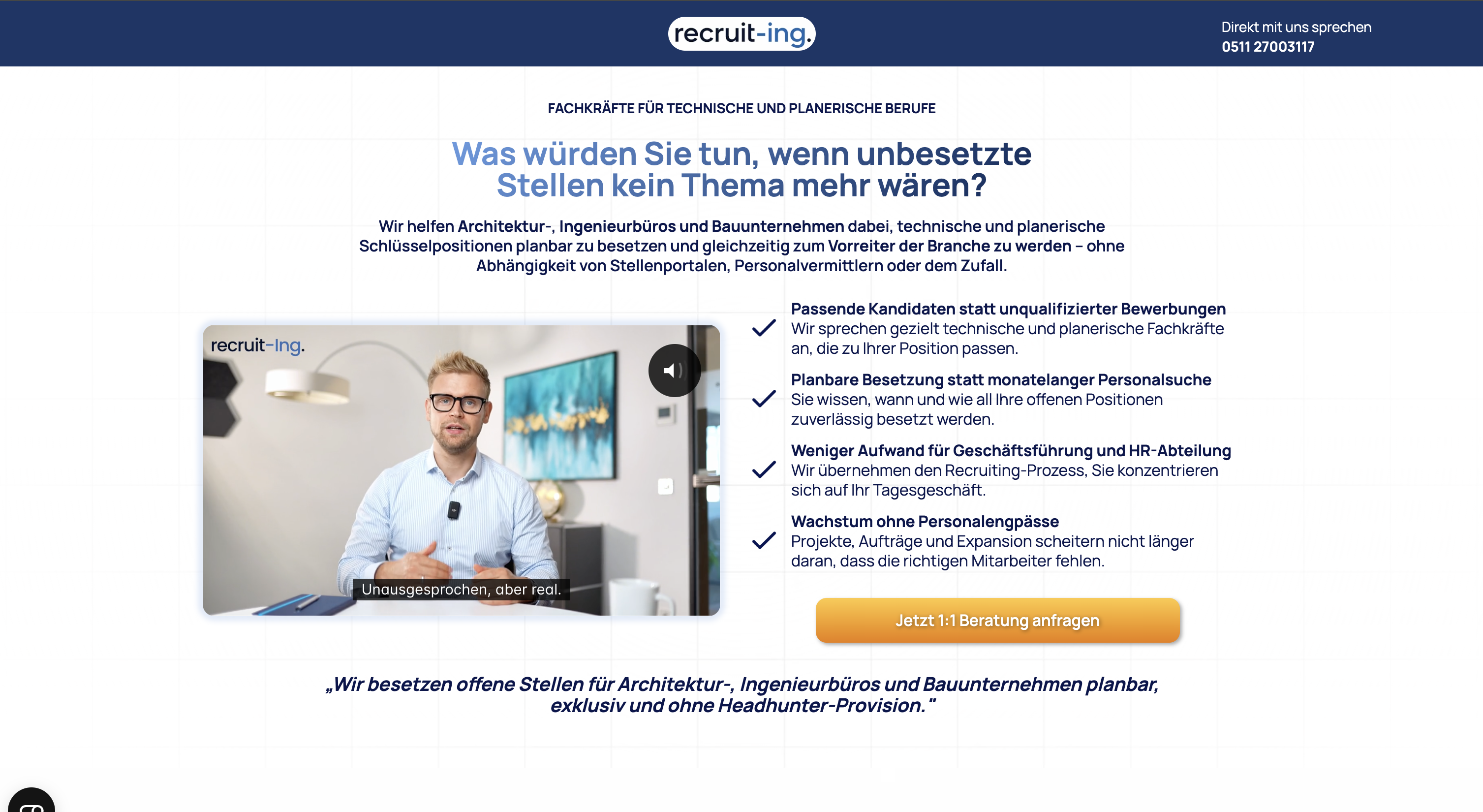 Businessman in glasses with engineering graphics and text about filling vacant technical jobs.