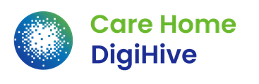 Care Home DigiHive logo with a blue and green digital sphere graphic.