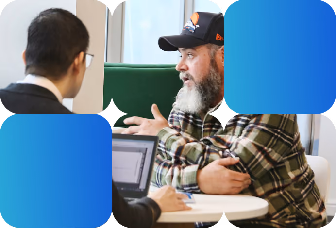Fedcap UK participant speaking with an adviser during a support session.