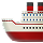 Illustration of a red and white cruise ship with multiple decks and a smokestack.