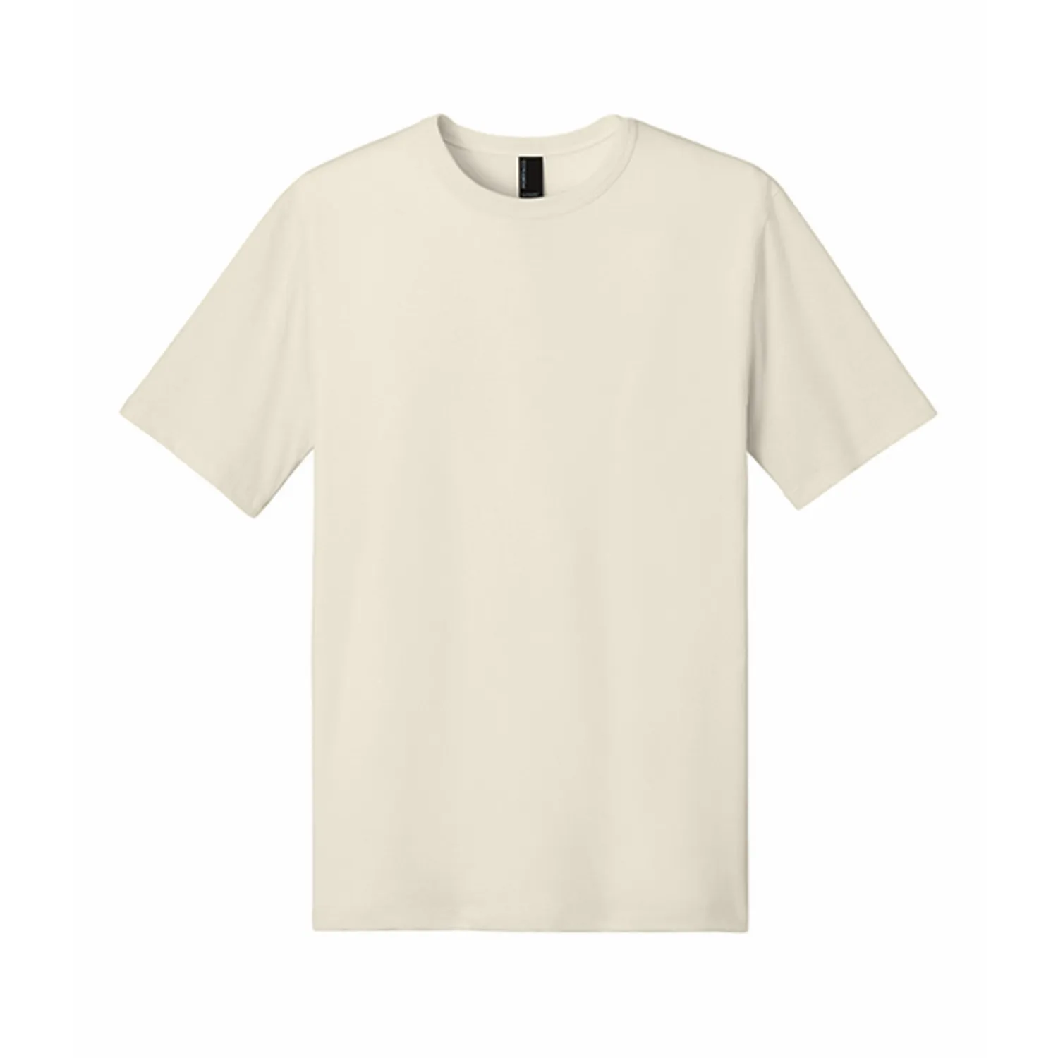 Beige short sleeve t-shirt flat lay on white.