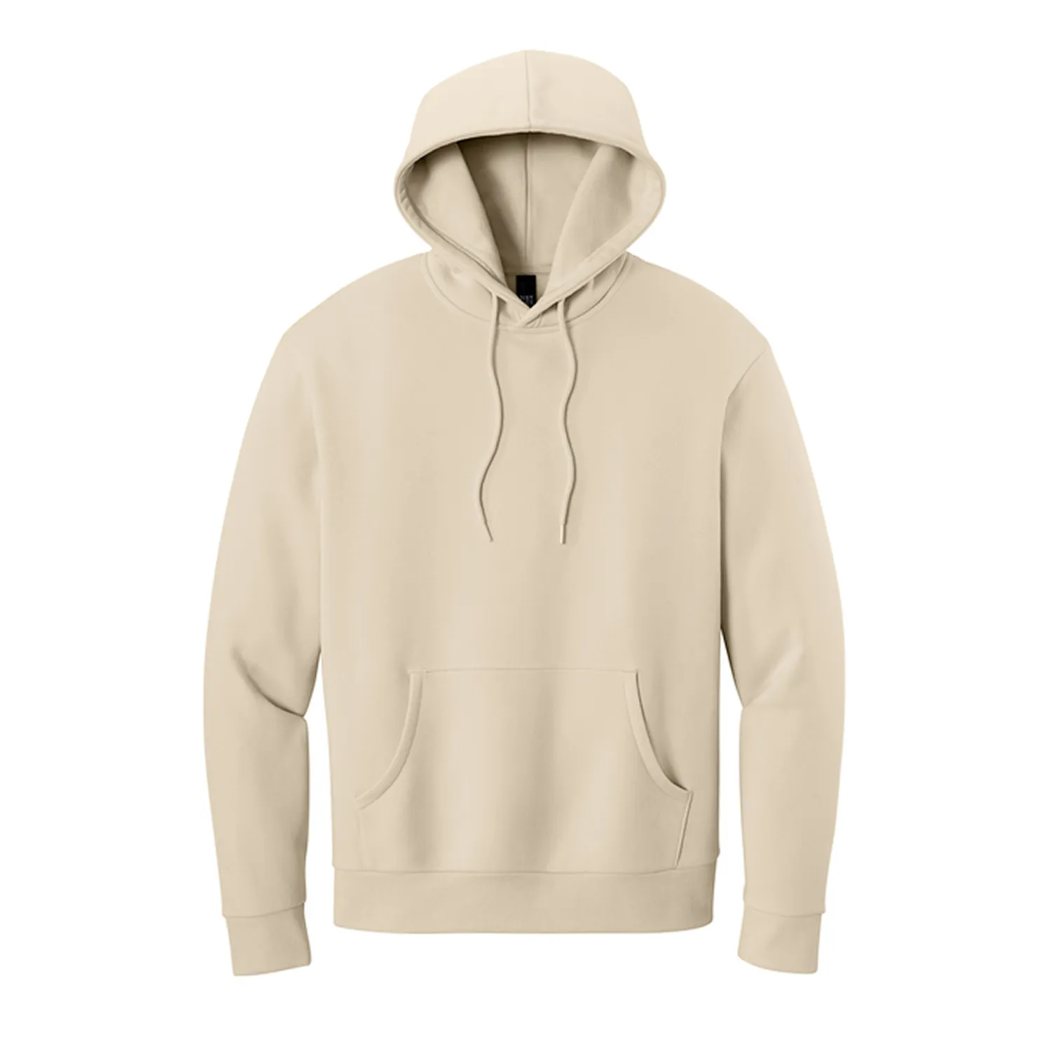 Beige hoodies flat lay on white.