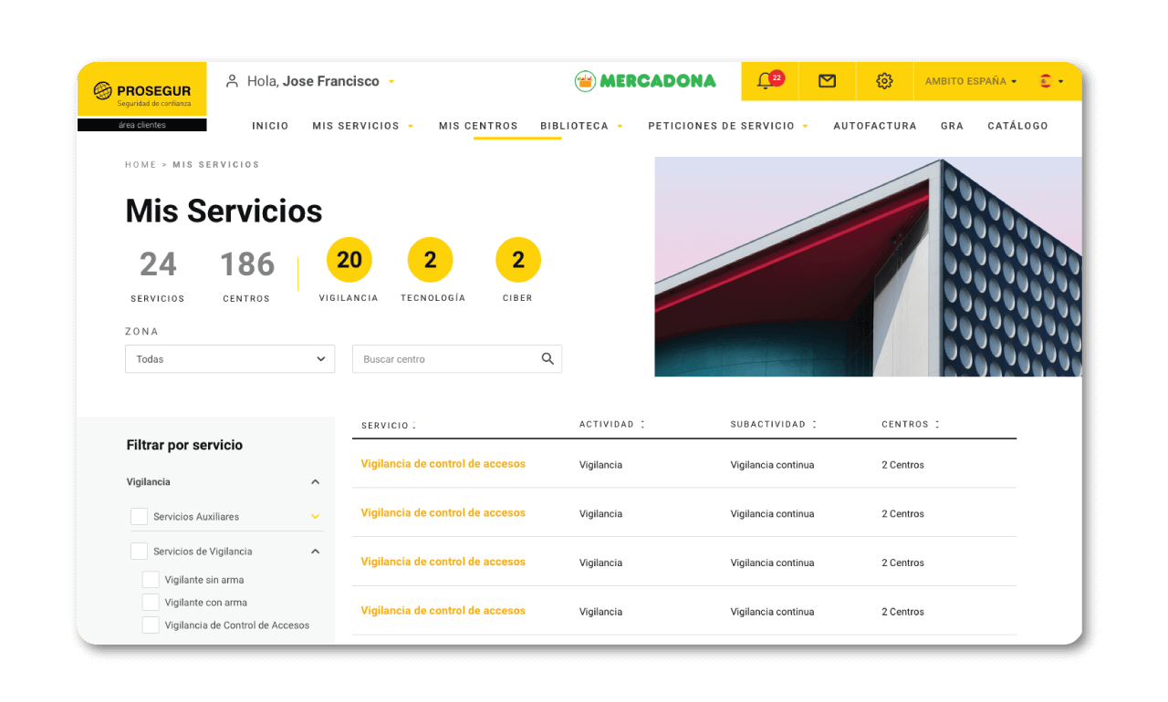 Figure 3 : Prosegur's Customer Web Portal