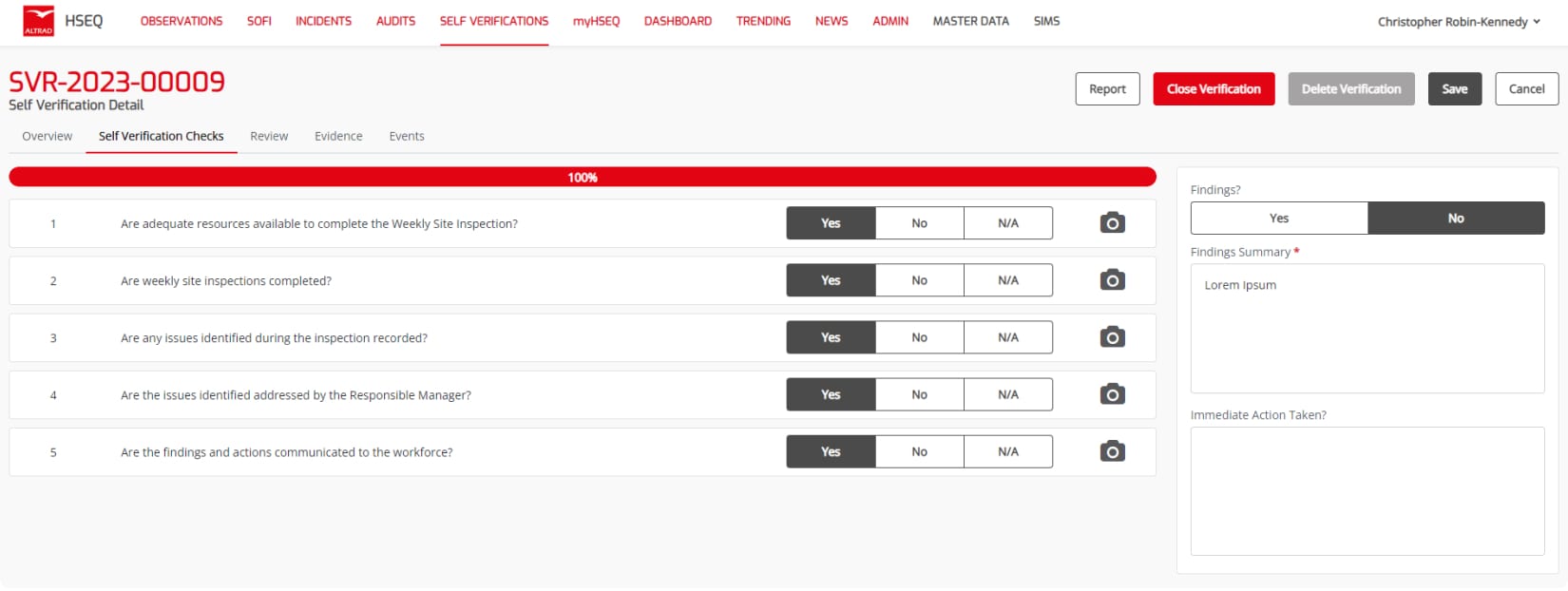 Figure 6 : HSEQ Portal self verification check screen