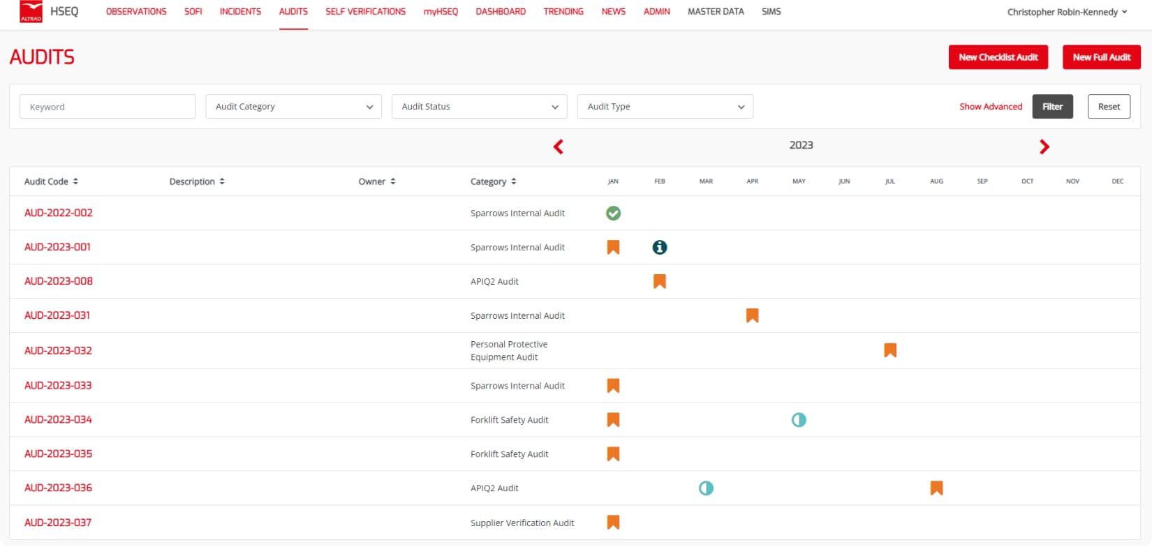 Figure 8 : HSEQ Portal audits module