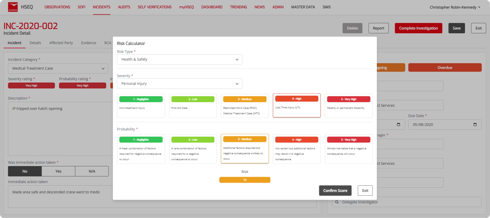 Figure 5 : HSEQ Portal incident management screen
