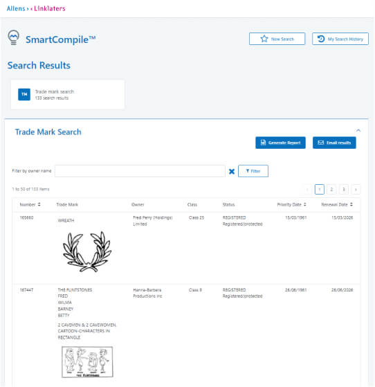 Figure 3 : Allens - Client Solution - Trademark Search