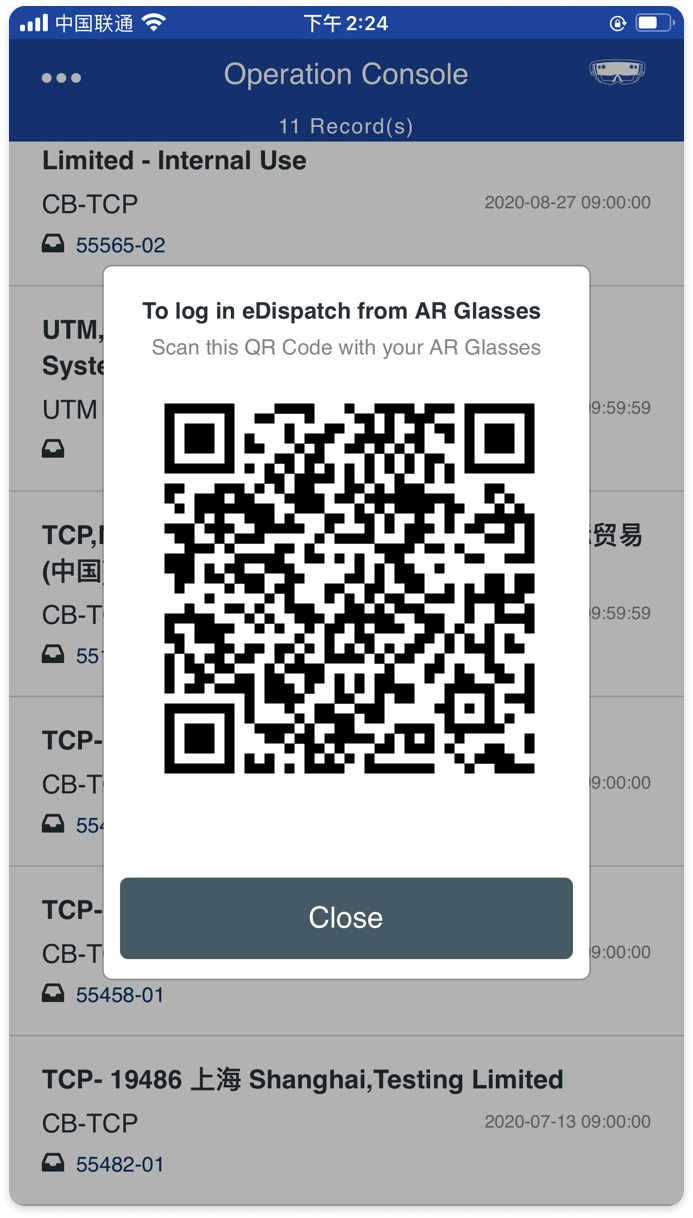 Figure 2 : eDispatch Mobile App - AR Glasses Login