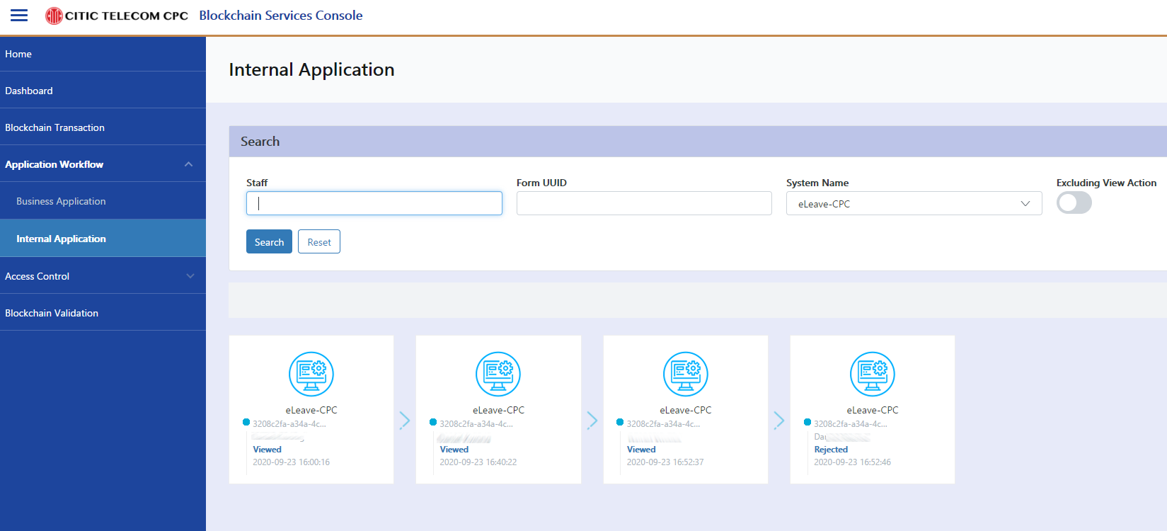 Figure 9 : Blockchain Services Console