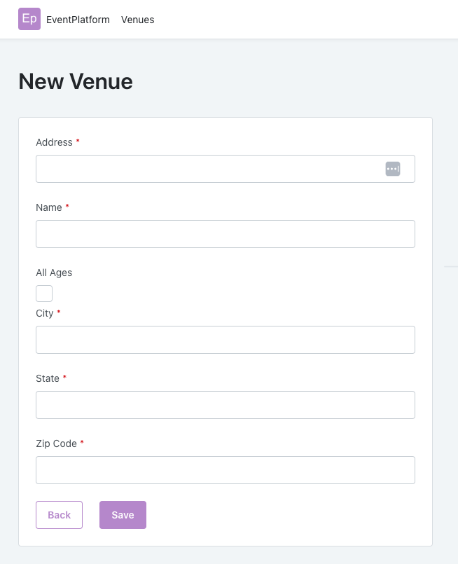 form to add new venue