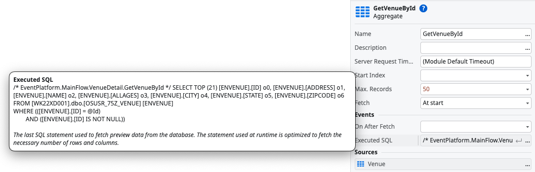 executed sql query