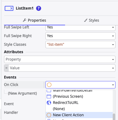 new client action on click