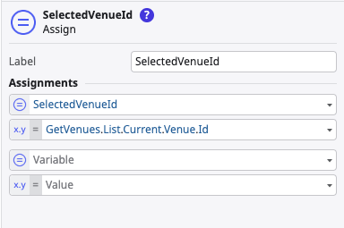 selected venue id assignments