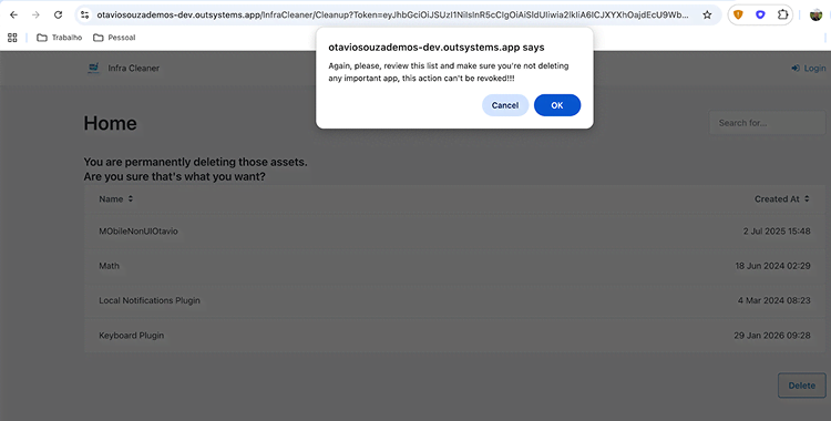 delete app warning