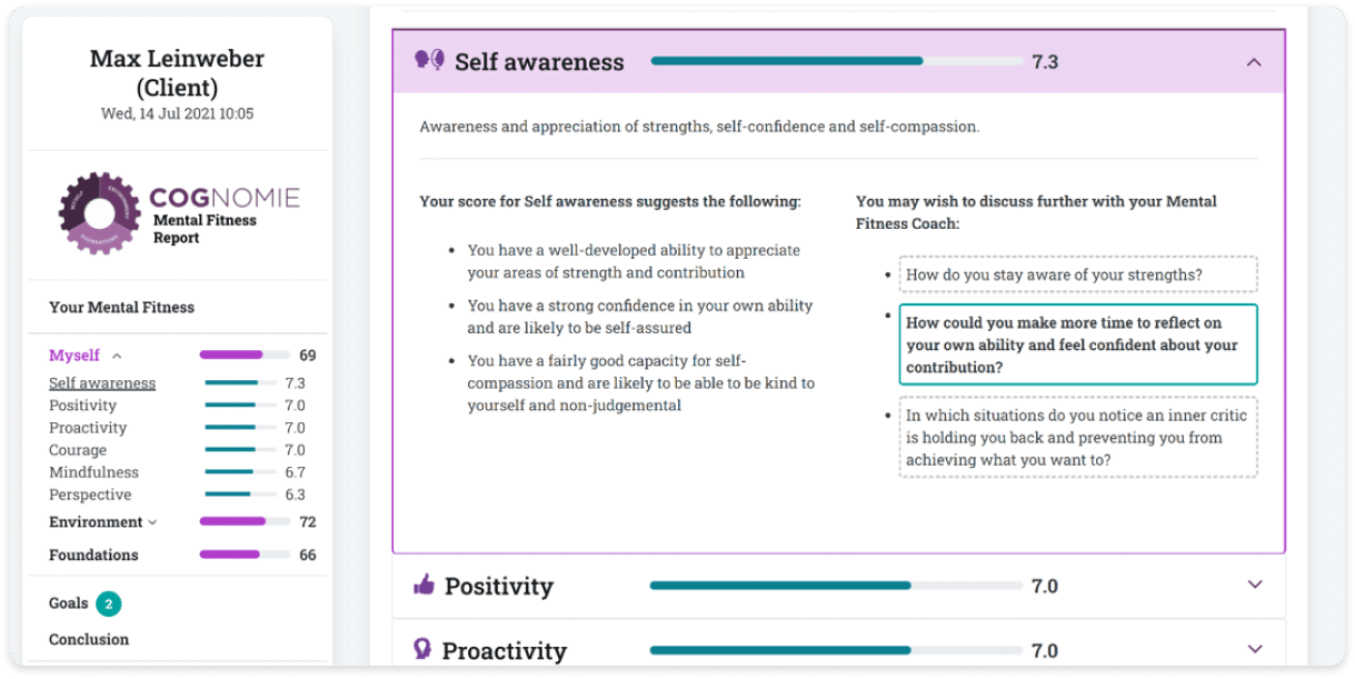 Figure 2 : Cognomie's mental fitness platform