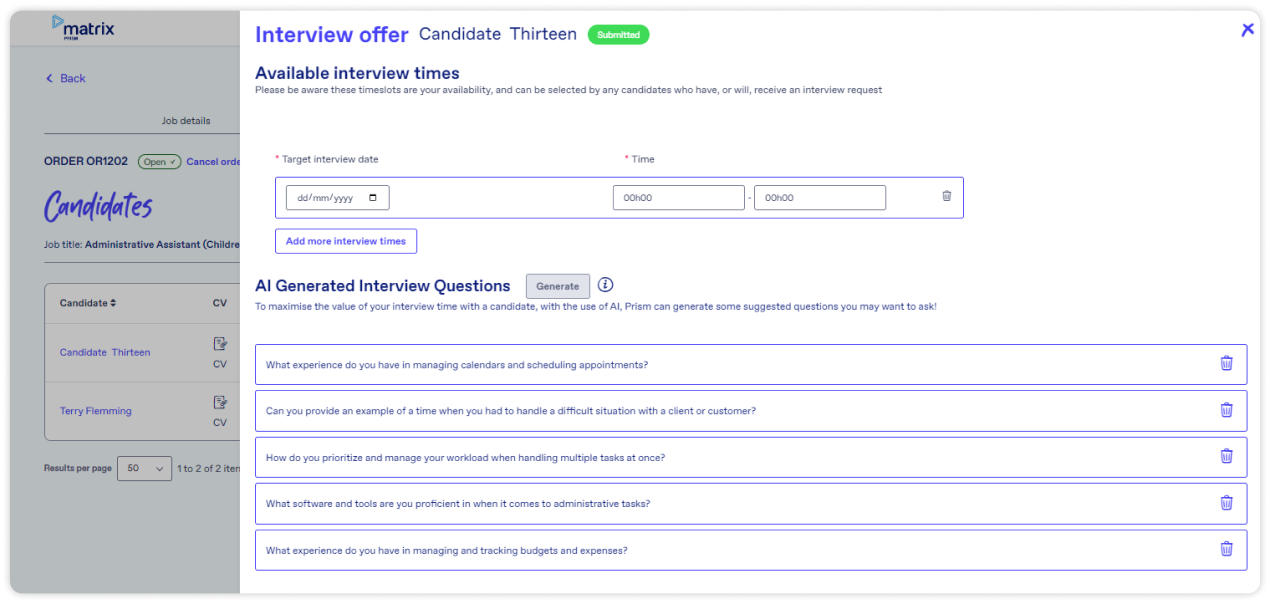 ai generated interview questions in recruitment platform