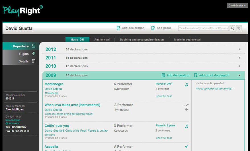 PlayRight - Rider - Manage Repertoire