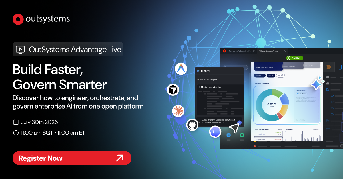 OutSystems Advantage Live: Build Faster, Govern Smarter — OutSystems event banner
