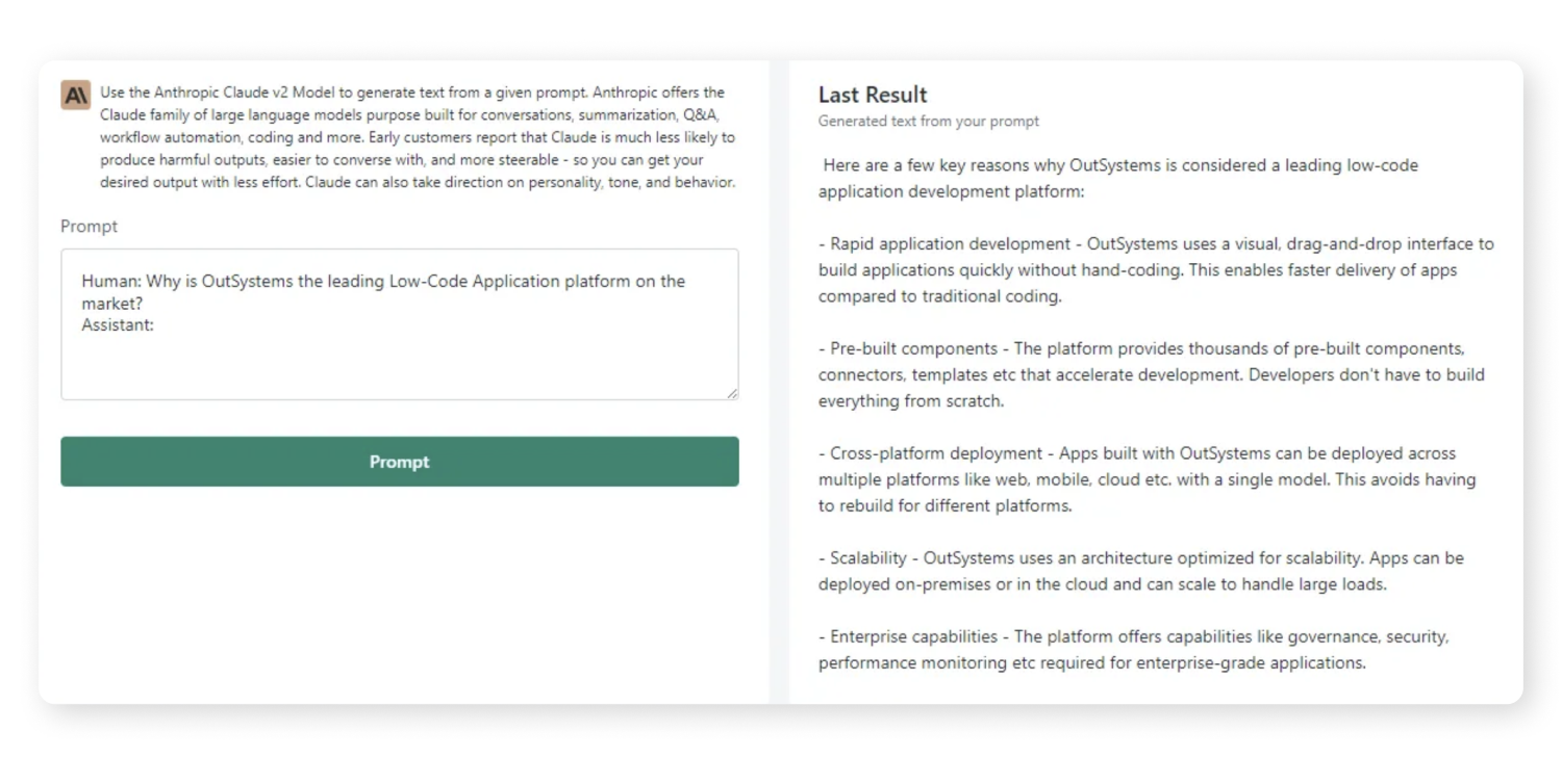 claude 2 answers outsystems platform question