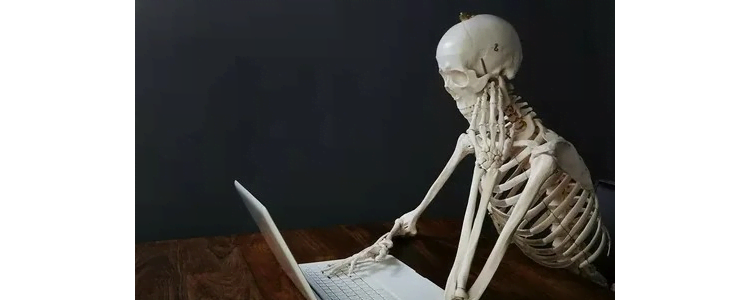 skeleton typing on a laptop