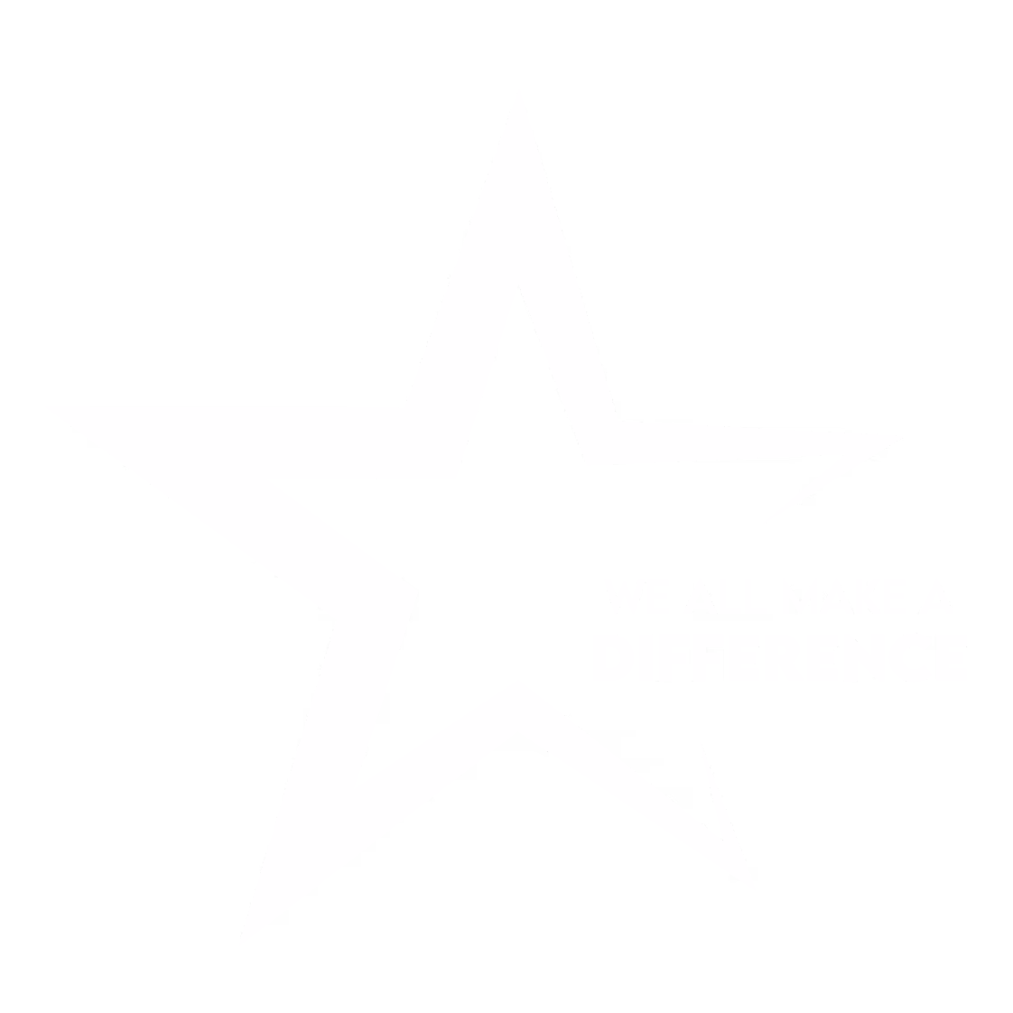 White star outline with text inside reading We all make a difference on black background.