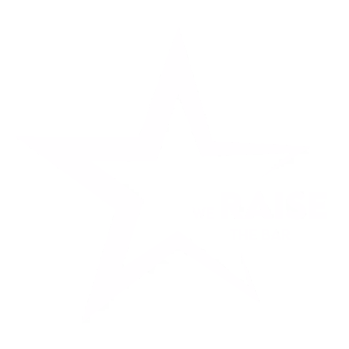 White star outline with the words 'We Raise The Bar' inside on a black background.