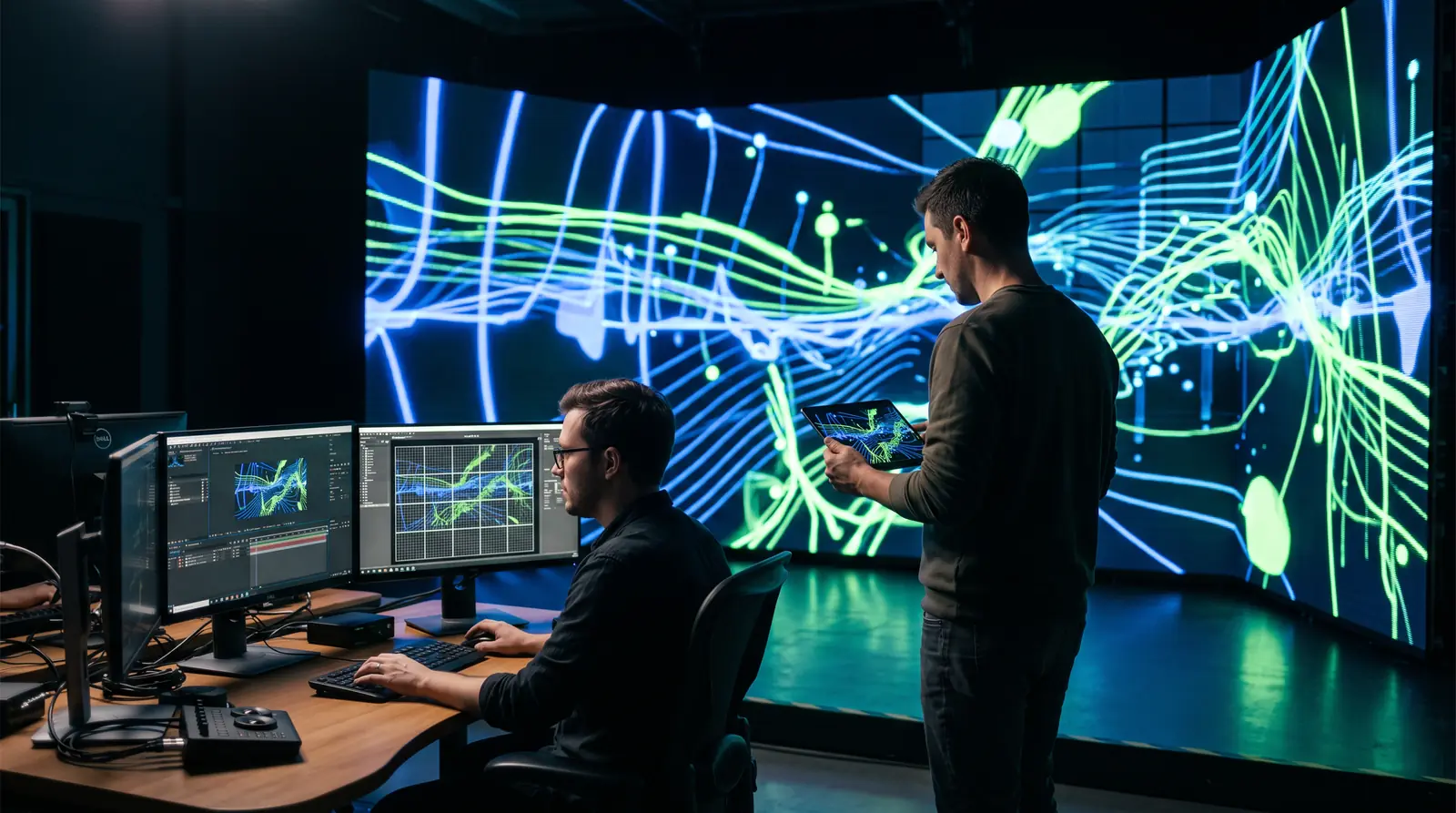 Motion designer pixel-mapping content for an LED wall