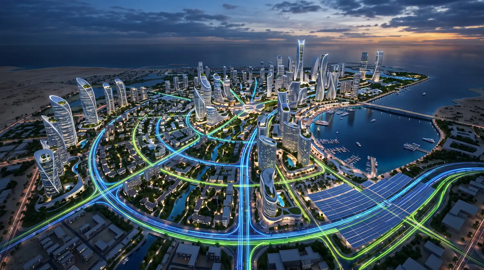 Photoreal CGI visualisation of a future GCC city master plan