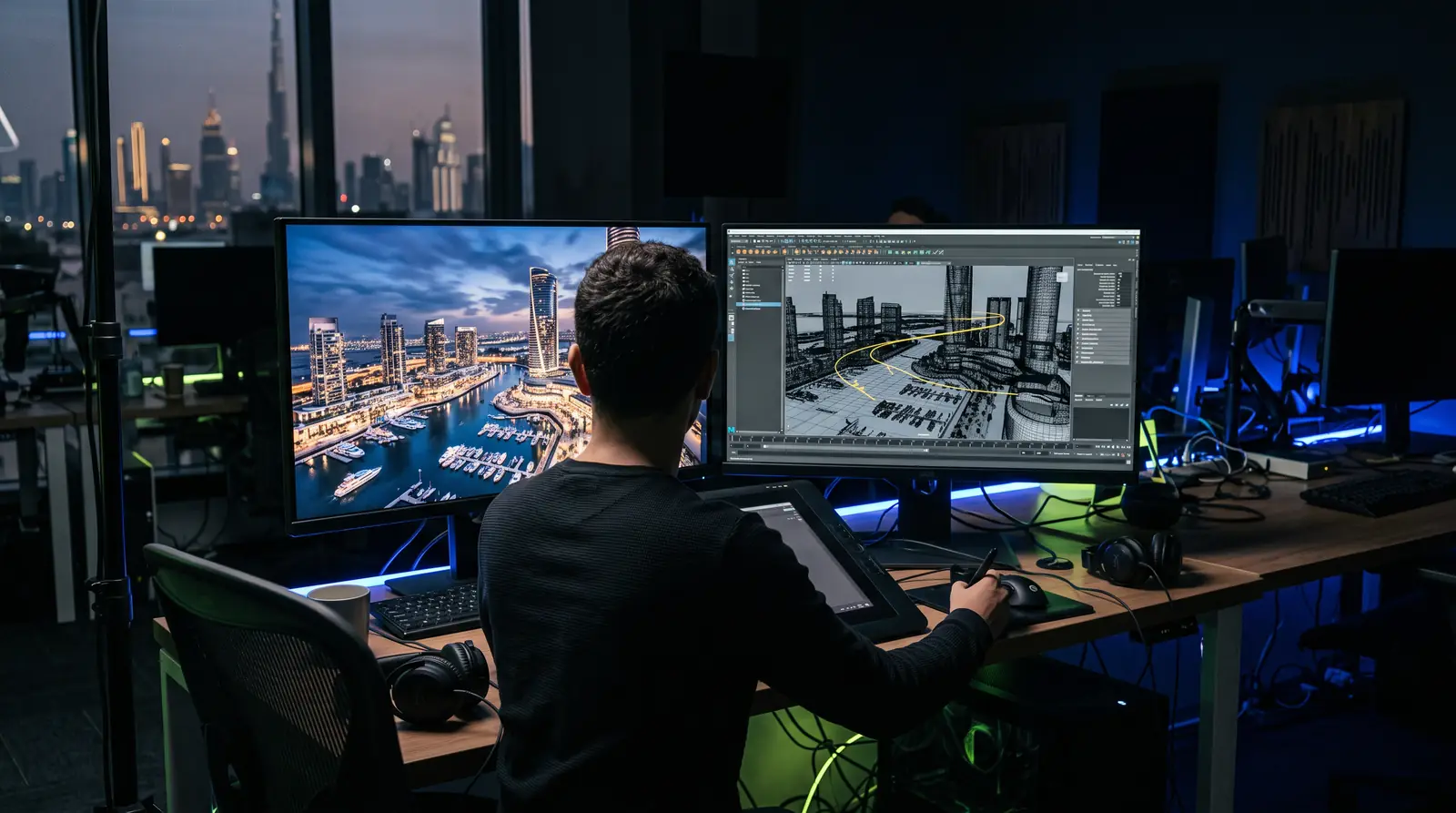CGI architectural visualisation being built in a 3D animation studio