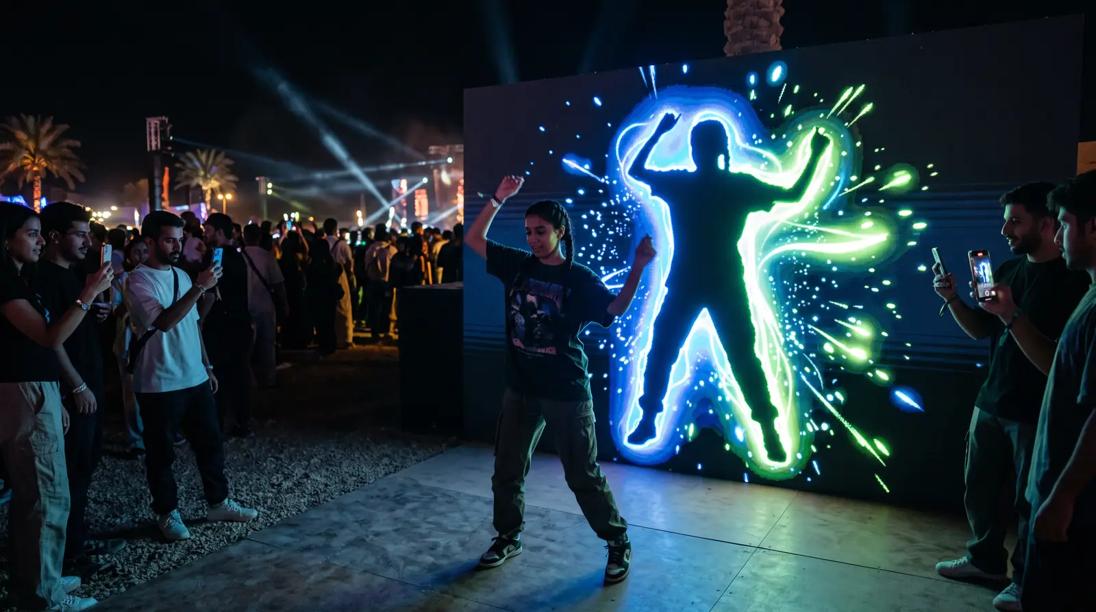 Body-tracking LED mirror activation at a festival