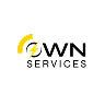 Logo de OWN SERVICES avec un cercle jaune partiel autour d'un élément graphique.