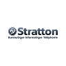 Logo Stratton avec globe stylisé bleu et texte 'Bureautique Informatique Téléphonie'.