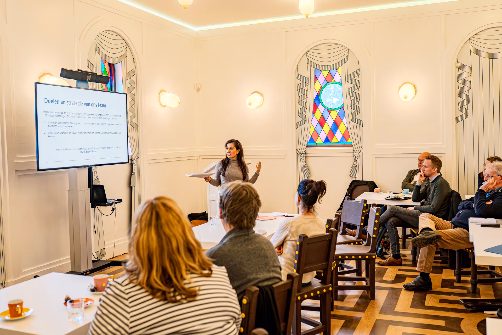 Presentatie fondsenwerving in de zaal van het Groninger Museum
