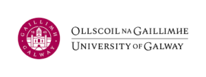 University of Galway logo with a circular emblem featuring a building icon and the text 'Ollscoil na Gaillimhe University of Galway' in black.