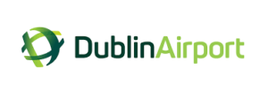Dublin Airport logo with stylized green and yellow globe design.