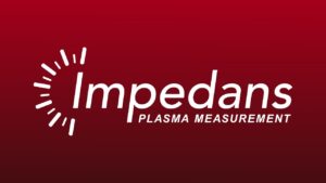 Impedans Plasma Measurement company logo with a stylized circular design on red gradient background.