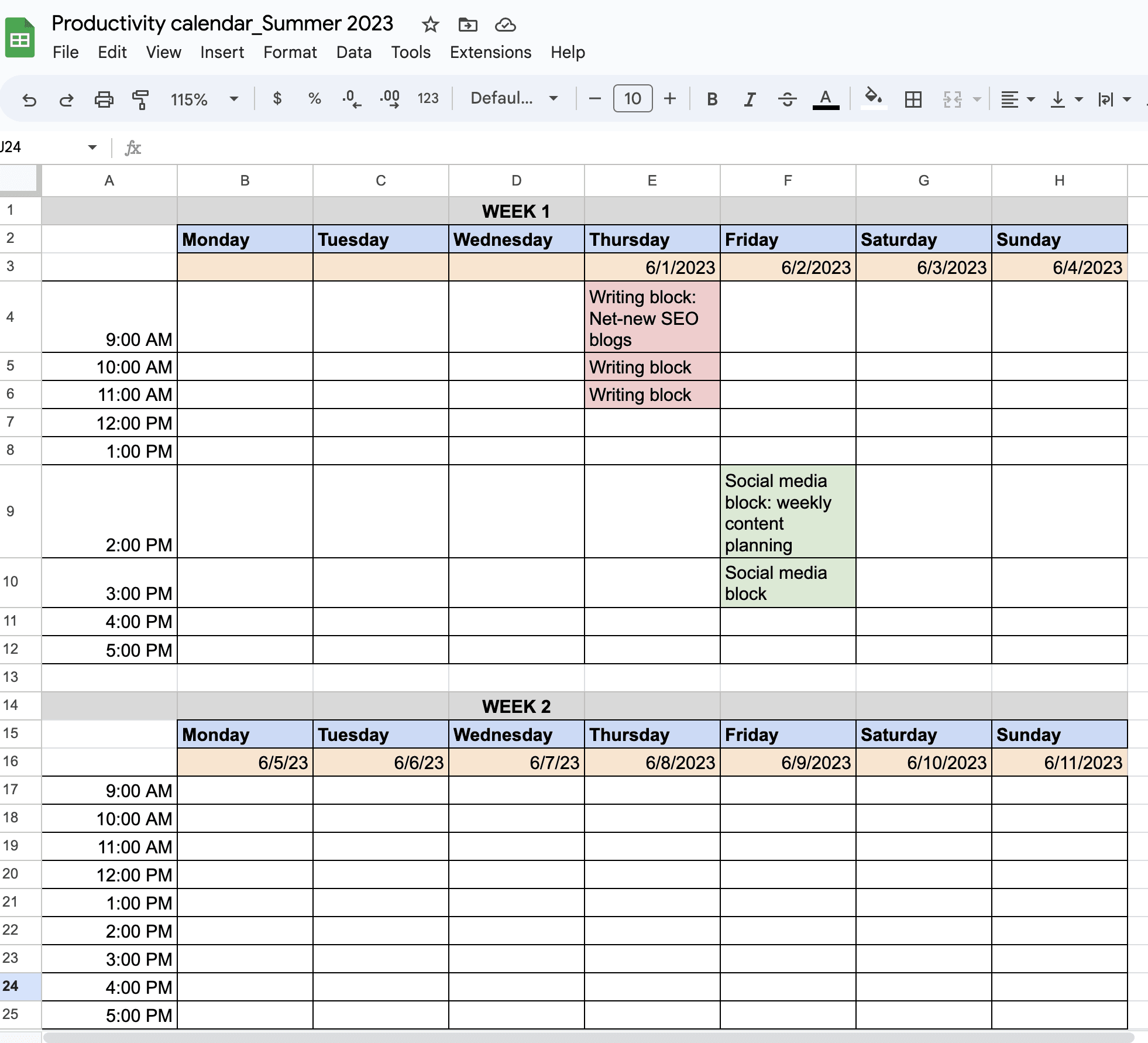 step 5 of creating google sheets calendar