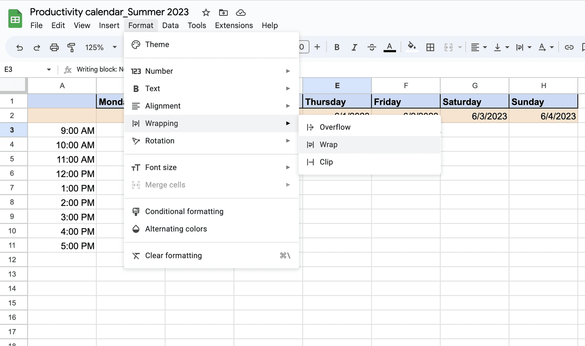 screenshot showing how to build your google sheets calendar template