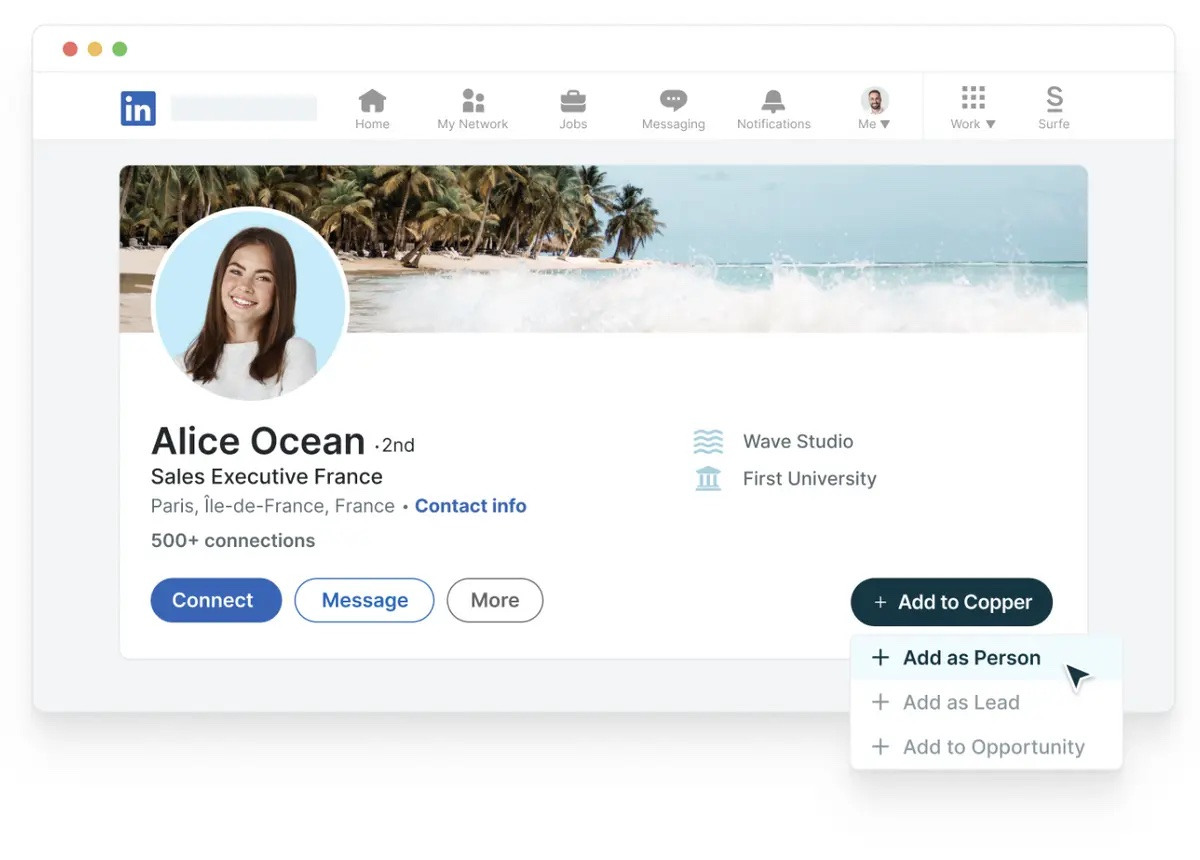 screenshot showing surfe's linkedin integration