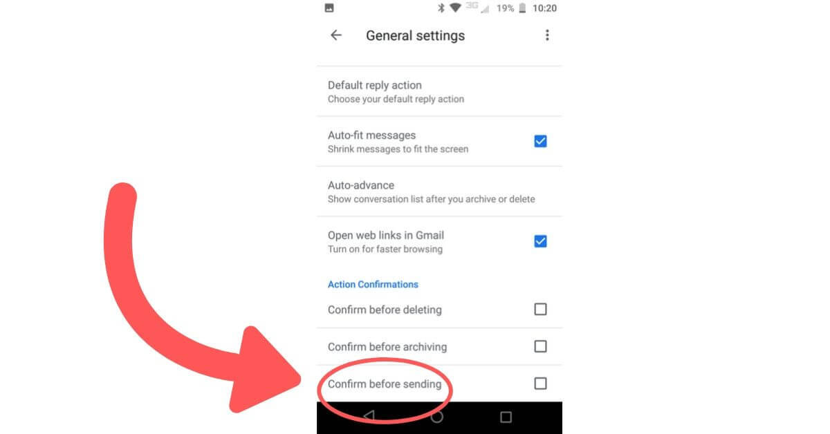 confirm before sending option in gmail