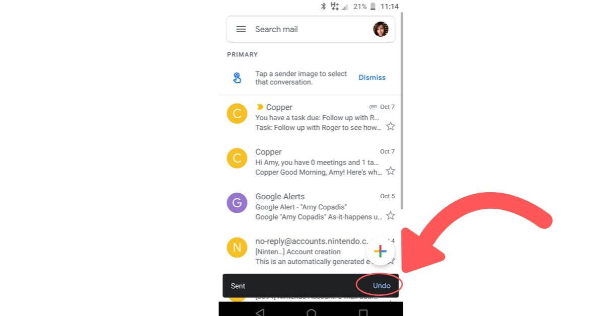 unsending an email on mobile