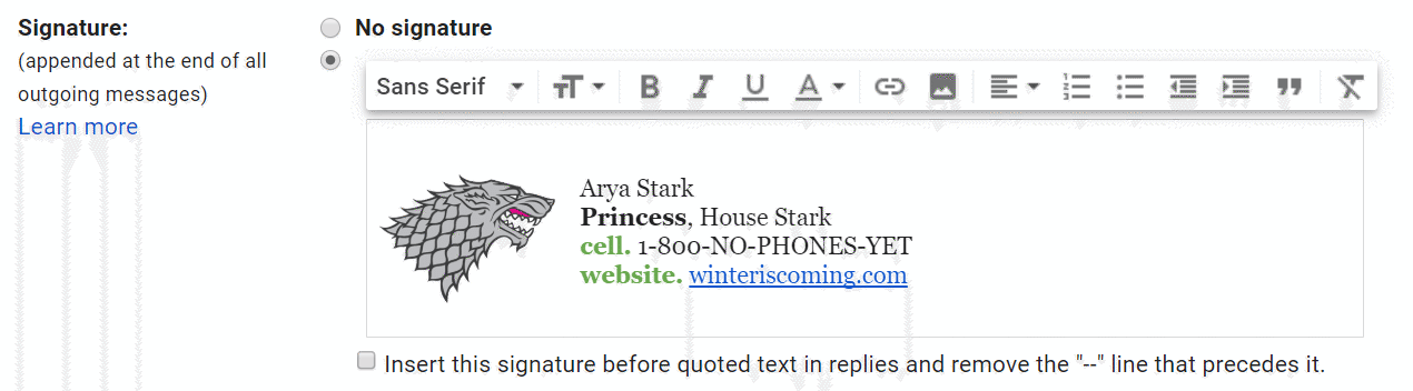 copying a table in gmail signature editor