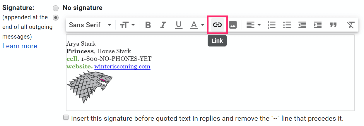 creating clickable links in gmail signature