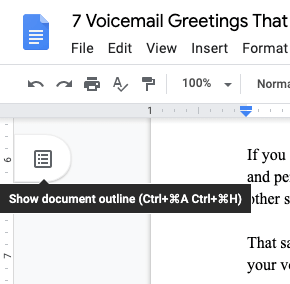 how to show google docs outline