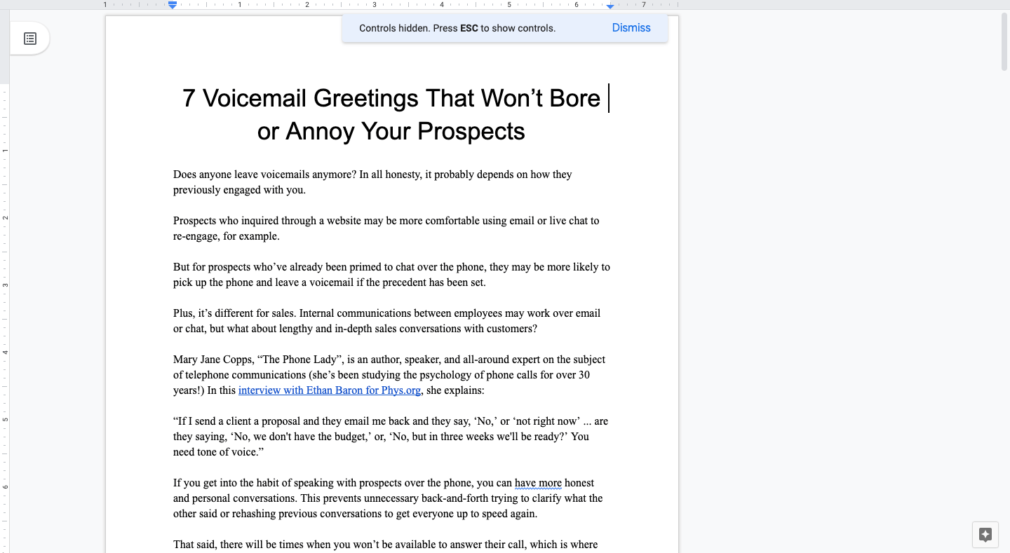 google docs full screen