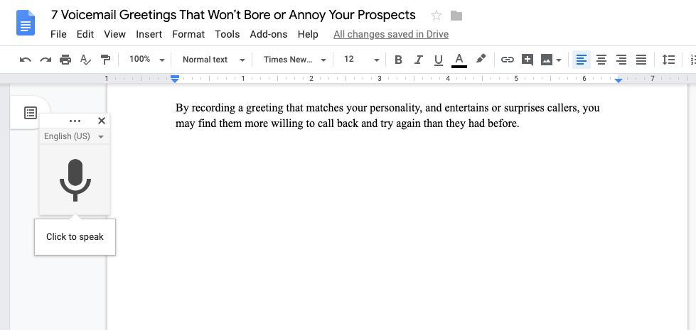 click to speak in google docs