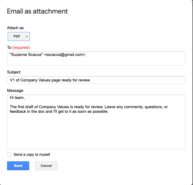 how to email a doc as attachment in google docs