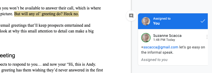 commenting with usernames in google docs
