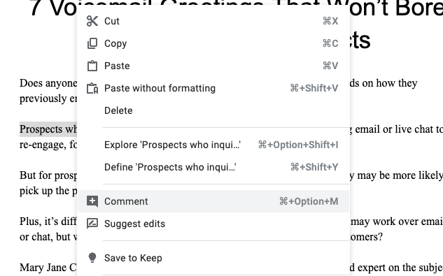 commenting in google docs
