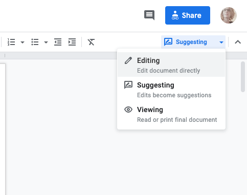 google docs viewing modes